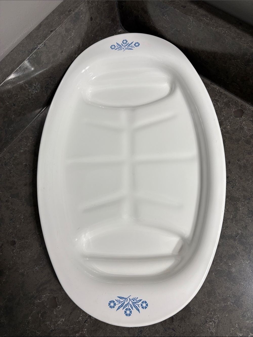 Corningware White Oval Meat Platter with Blue Cornflower